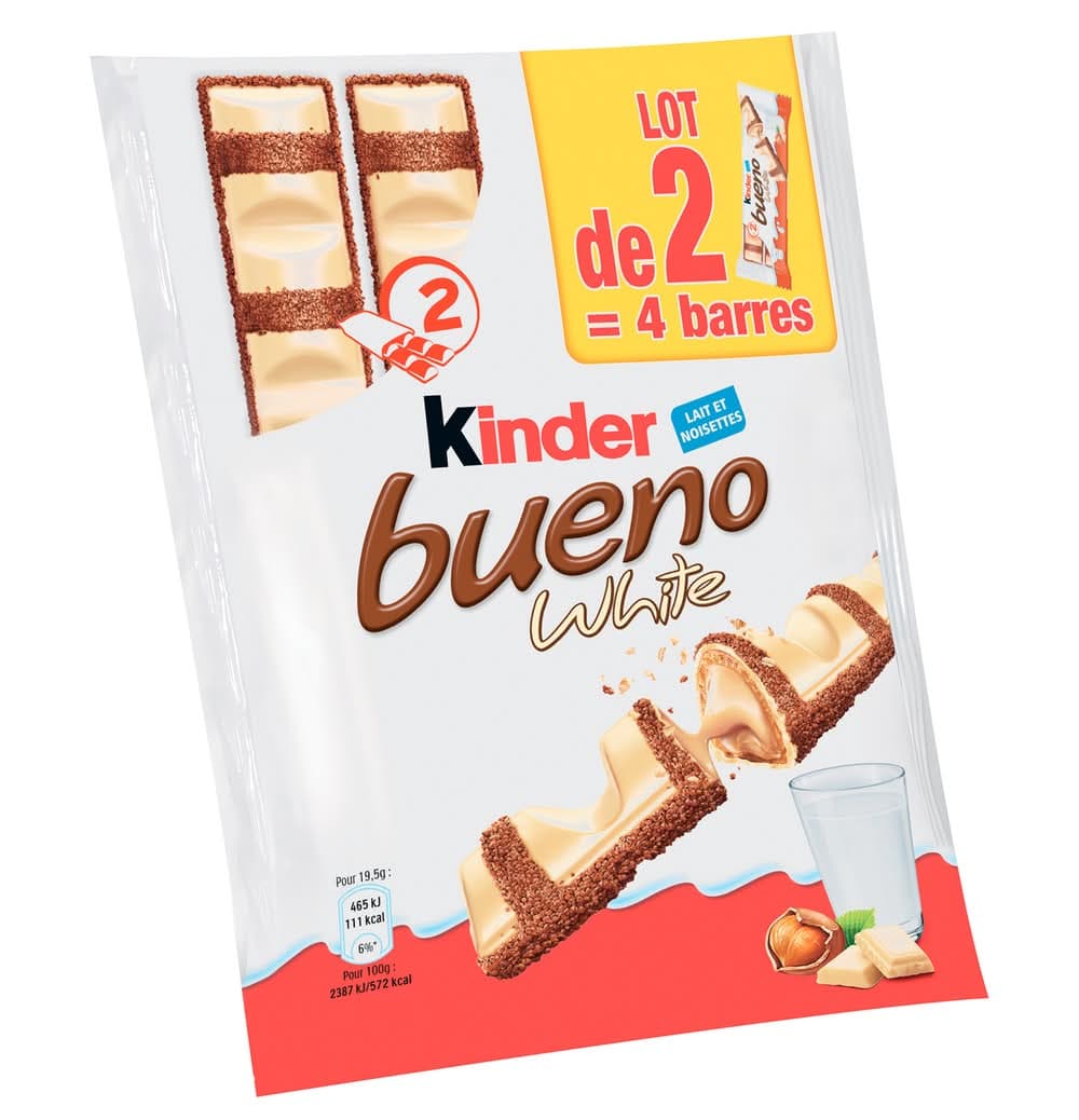 Kinder Bueno - Barre chocolatée gaufrettes enrobées de chocolat blanc (2)
