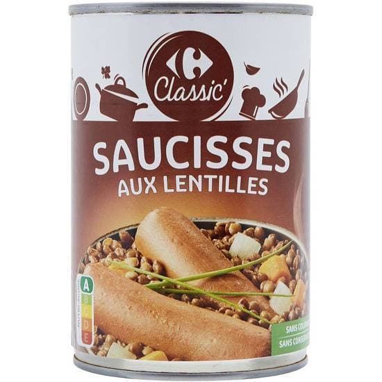 Carrefour Classic' - Saucisses aux lentilles cuisinées (420g)
