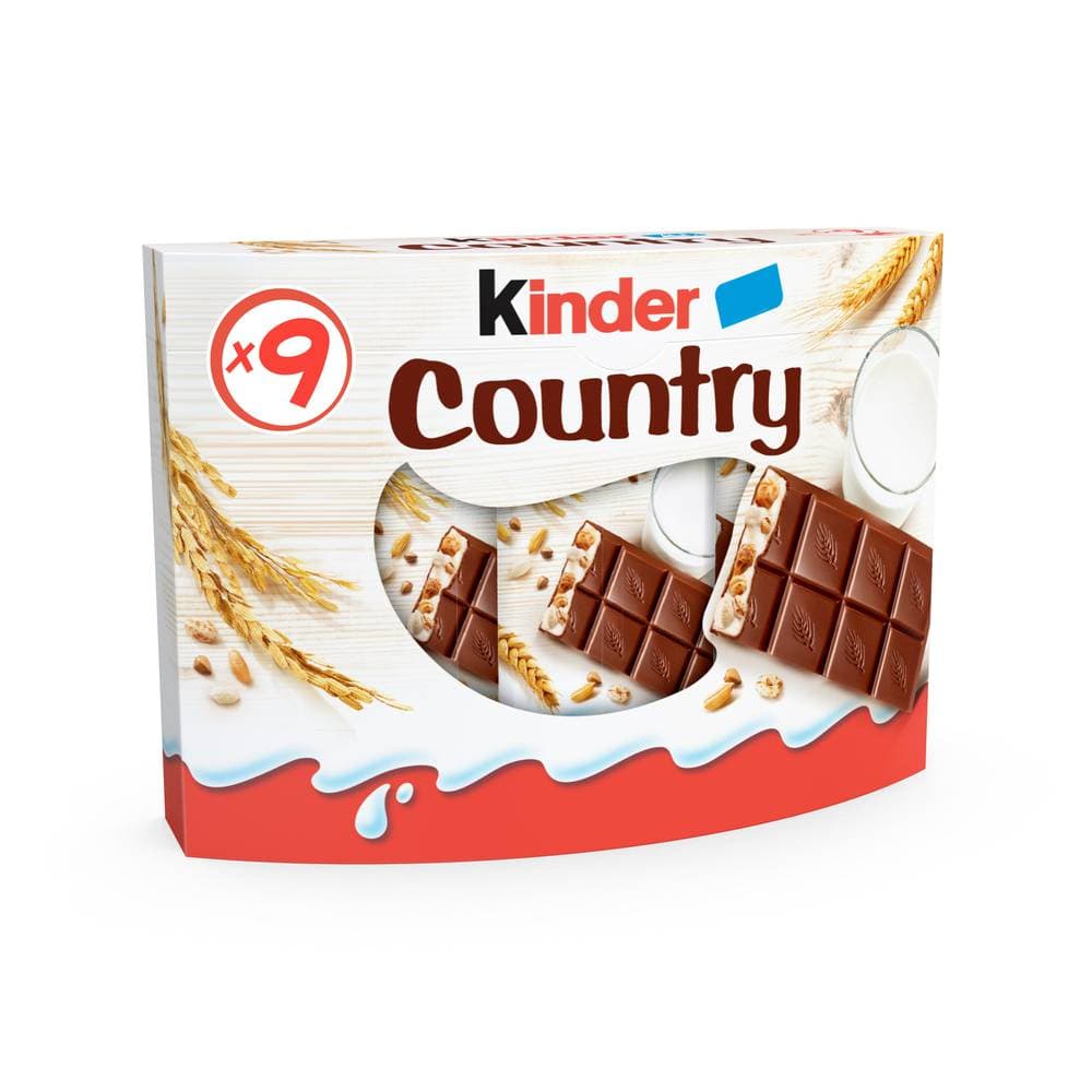 Kinder - Country barres enrobées de chocolat au lait, céréales (9 x 23,5g)